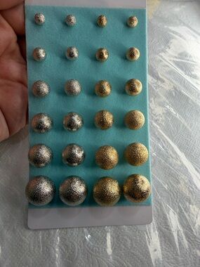 Gold & Silver Textured Ball Stud Earring Set - 12 Pairs